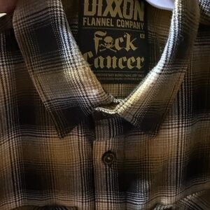 Dixxon F*ck Cancer Men's Black and Yellow Plaid Shirt